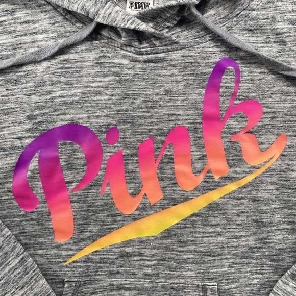 PINK Victoria's Secret Hoodie Sweatshirt Womens Large Gray Ombre Logo Pullover - Picture 2 of 7